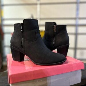 Allegra K Black Ankle Booties with Chunky Heel